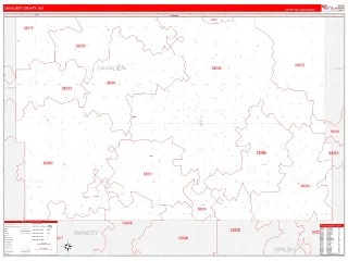 Cavalier County, ND RedLine style ZIP Code wall map