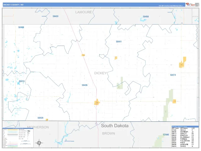 Dickey County, ND ZIP Code Wall Map, Business Reference style