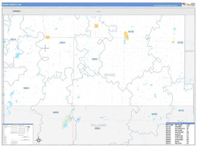 Divide County, ND ZIP Code Wall Map, Business Reference style