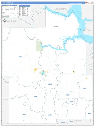 Dunn County, ND Business Reference style ZIP Code wall map