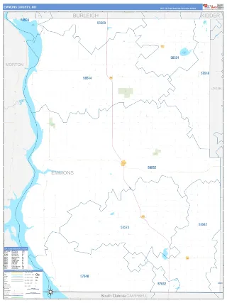 Emmons County, ND Business Reference style ZIP Code wall map