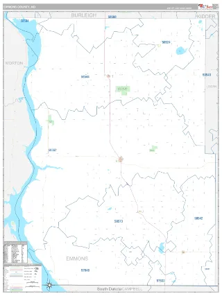 Emmons County, ND Classic style ZIP Code wall map