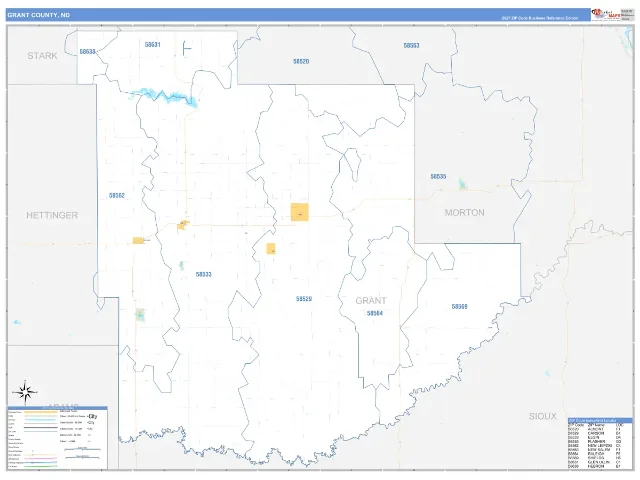 Grant County, ND ZIP Code Wall Map, Business Reference style