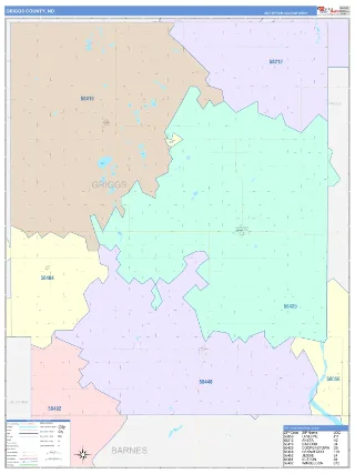 Griggs County, ND ColorCast style ZIP Code wall map