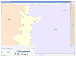 Hettinger County, ND ColorCast style ZIP Code wall map