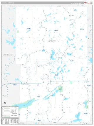 Kidder County, ND Classic style ZIP Code wall map