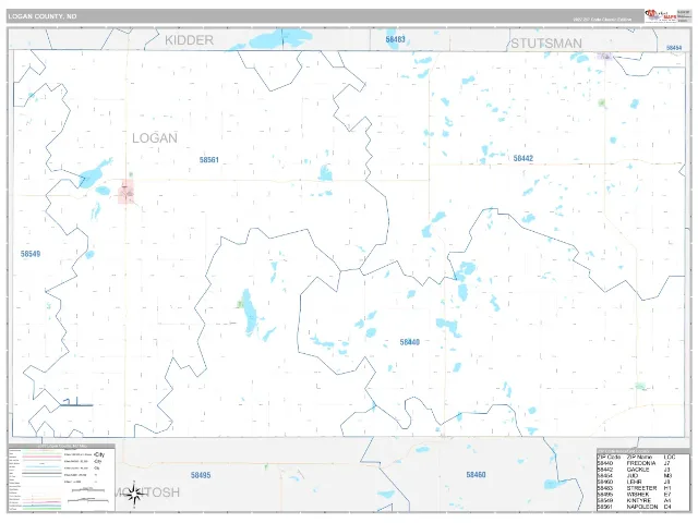 Logan County, ND ZIP Code Wall Map, Classic style