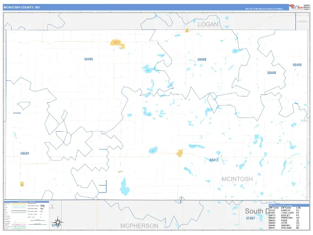 McIntosh County, ND ZIP Code Wall Map, Business Reference style