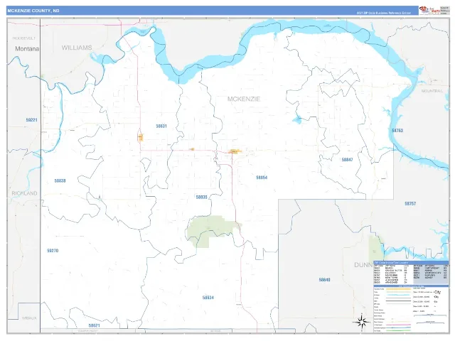 McKenzie County, ND ZIP Code Wall Map, Business Reference style