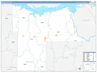 Mercer County, ND Business Reference style ZIP Code wall map