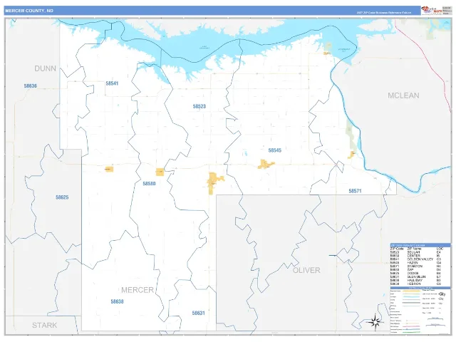 Mercer County, ND ZIP Code Wall Map, Business Reference style
