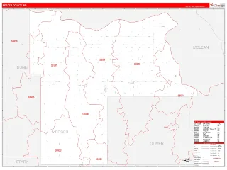 Mercer County, ND RedLine style ZIP Code wall map