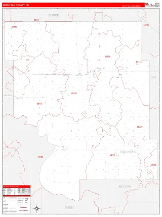 Mountrail County, ND RedLine style ZIP Code wall map