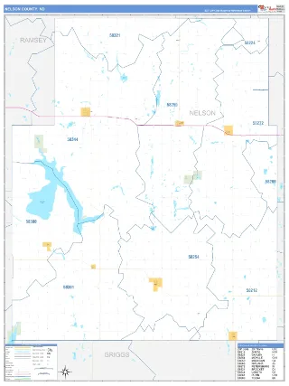 Nelson County, ND Business Reference style ZIP Code wall map