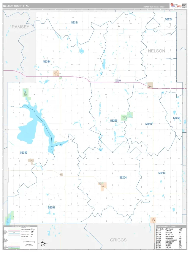 Nelson County, ND ZIP Code Wall Map, Classic style