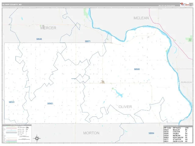 Oliver County, ND ZIP Code Wall Map, Classic style