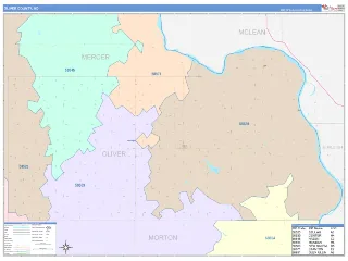 Oliver County, ND ColorCast style ZIP Code wall map