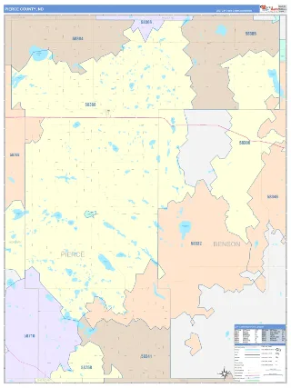 Pierce County, ND ColorCast style ZIP Code wall map
