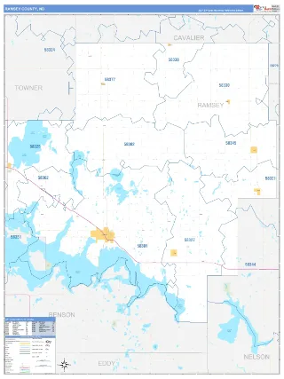 Ramsey County, ND Business Reference style ZIP Code wall map