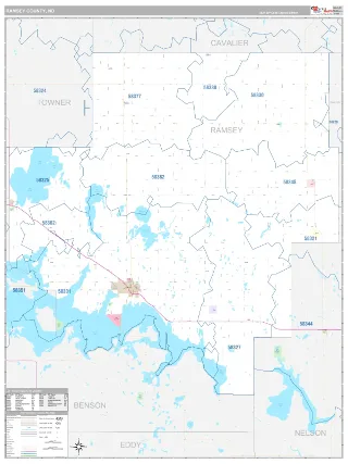 Ramsey County, ND Classic style ZIP Code wall map