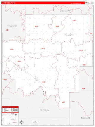 Ramsey County, ND RedLine style ZIP Code wall map