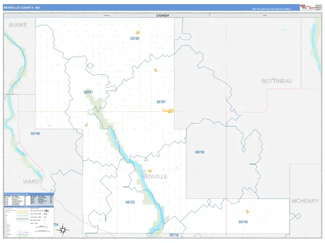 Renville County, ND ZIP Code Wall Map, Business Reference style