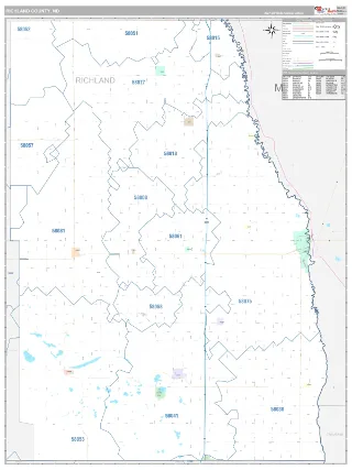 Richland County, ND Classic style ZIP Code wall map