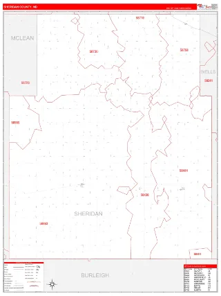 Sheridan County, ND RedLine style ZIP Code wall map