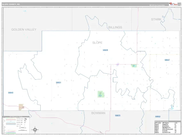 Slope County, ND ZIP Code Wall Map, Classic style