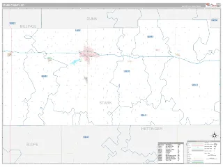 Stark County, ND Classic style ZIP Code wall map