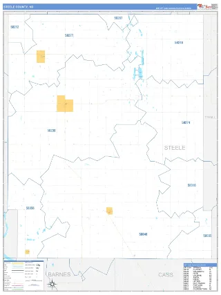 Steele County, ND Business Reference style ZIP Code wall map