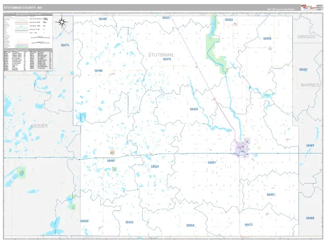 Stutsman County, ND ZIP Code Wall Map, Classic style