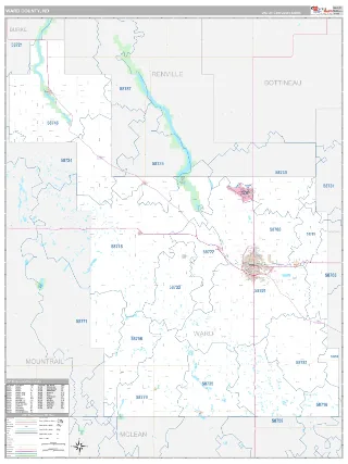 Ward County, ND Classic style ZIP Code wall map