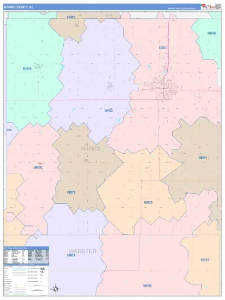 Adams County, NE ColorCast style ZIP Code wall map