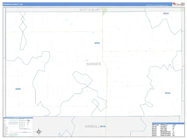 Banner County, NE ZIP Code Wall Map, Business Reference style