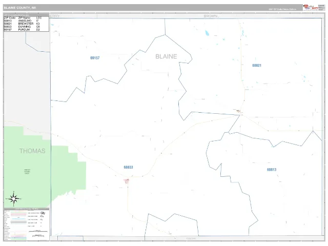 Blaine County, NE ZIP Code Wall Map, Classic style