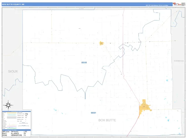 Box Butte County, NE ZIP Code Wall Map, Business Reference style