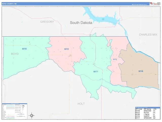 Boyd County, NE ZIP Code Wall Map, ColorCast style