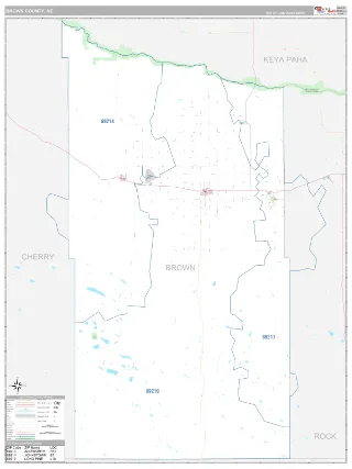 Brown County, NE Classic style ZIP Code wall map