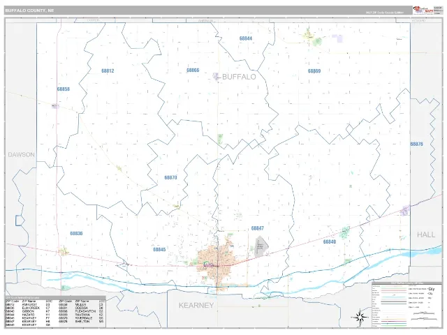 Buffalo County, NE ZIP Code Wall Map, Classic style