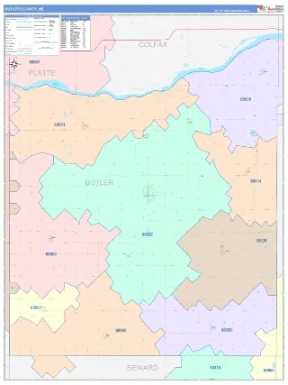 Butler County, NE ColorCast style ZIP Code wall map