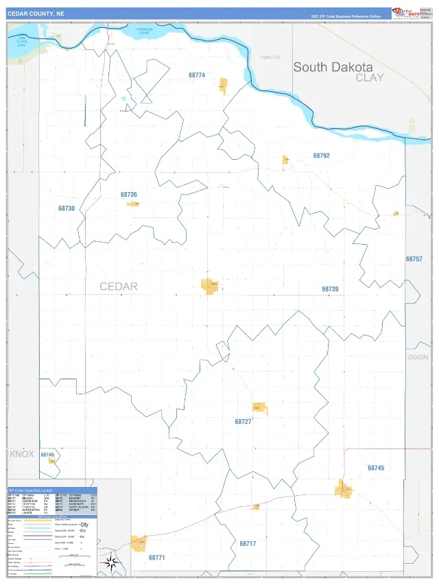 Cedar County, NE ZIP Code Wall Map, Business Reference style