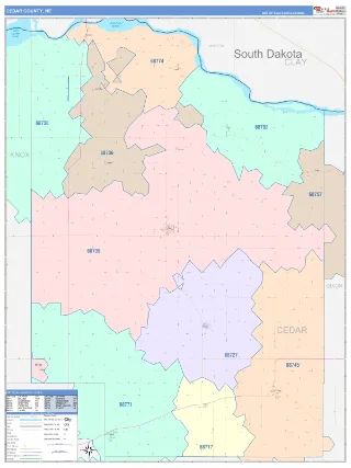Cedar County, NE ColorCast style ZIP Code wall map