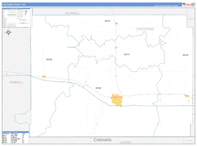 Cheyenne County, NE ZIP Code Wall Map, Business Reference style