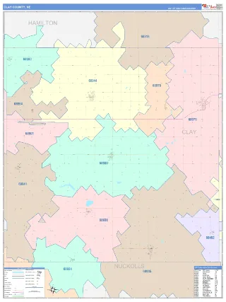 Clay County, NE ColorCast style ZIP Code wall map