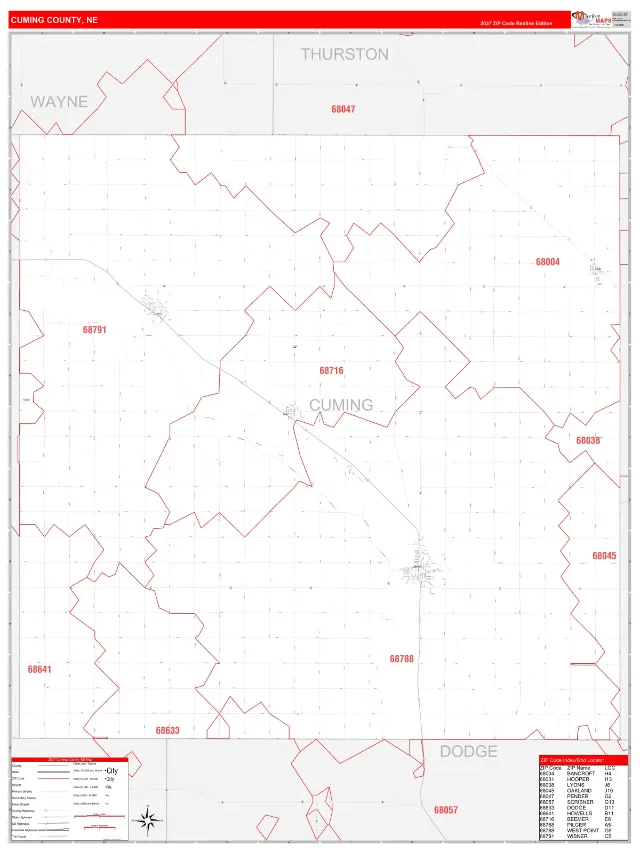 Cuming County, NE ZIP Code Wall Map, RedLine style