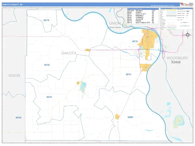 Dakota County, NE ZIP Code Wall Map, Business Reference style