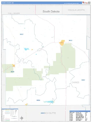 Dawes County, NE Business Reference style ZIP Code wall map