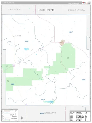 Dawes County, NE Classic style ZIP Code wall map