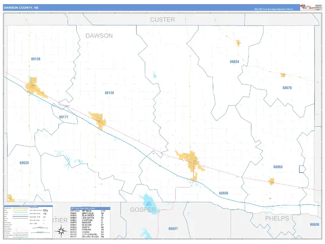 Dawson County, NE ZIP Code Wall Map, Business Reference style